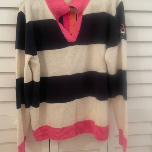 NWT Vilagallo Evil Eye Striped Contrast Pullover Sweater - Picture 2 of 6